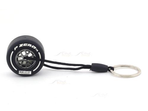 Formula One F1 Tire P-Zero Pirelli with rim light White keyring / keychain