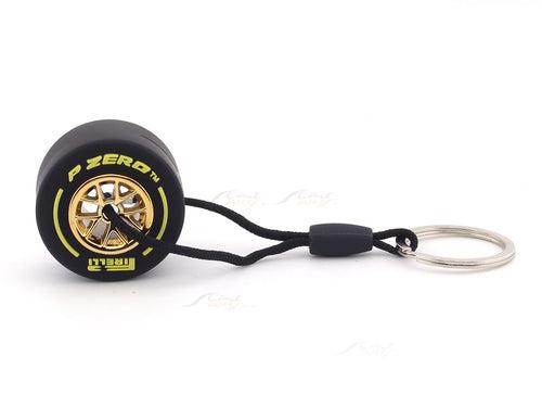 Formula One F1 Tire P-Zero Pirelli with rim Yellow keyring / keychain