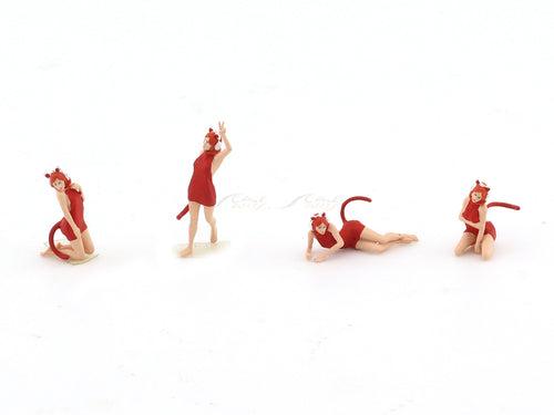 Cat ear girl figure set red 1:64 Moreart scale model diorama