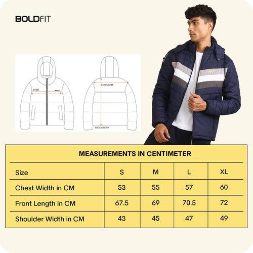 Mens Winter Bomber Jacket with Detachable Cap - Blue/White