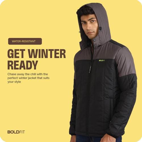 Mens Winter Bomber Jacket - Black/Grey