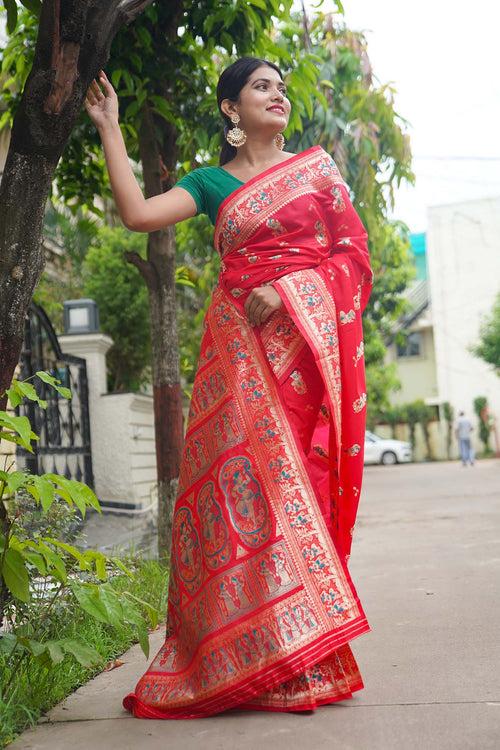 Banarasi meets Baluchari festive wrap in 1 minute saree