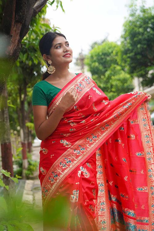 Banarasi meets Baluchari festive wrap in 1 minute saree