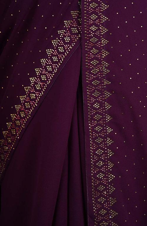 Ready To Wear Wine Soft Georgette With Stone Sequence Detailed  Work All Over  Wrap in 1 minute saree