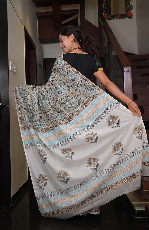 Pure Cotton Mul Mul Vegetable Dye Jaipuri Sanganeri All Over Wrap in 1 minute saree