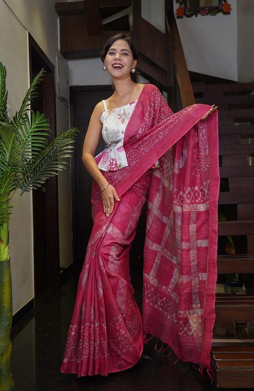 Ready To Wear Kota cotton silk Batik Printed All Over With Ornate Pallu Wrap in 1 minute saree