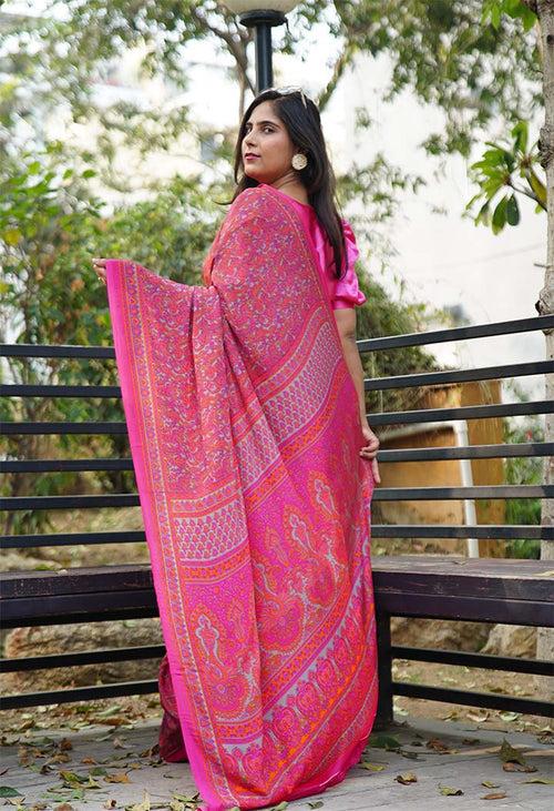 Easy On The Eyes Pink Soft as butter With Intricate printed Wrap In One Minute Saree