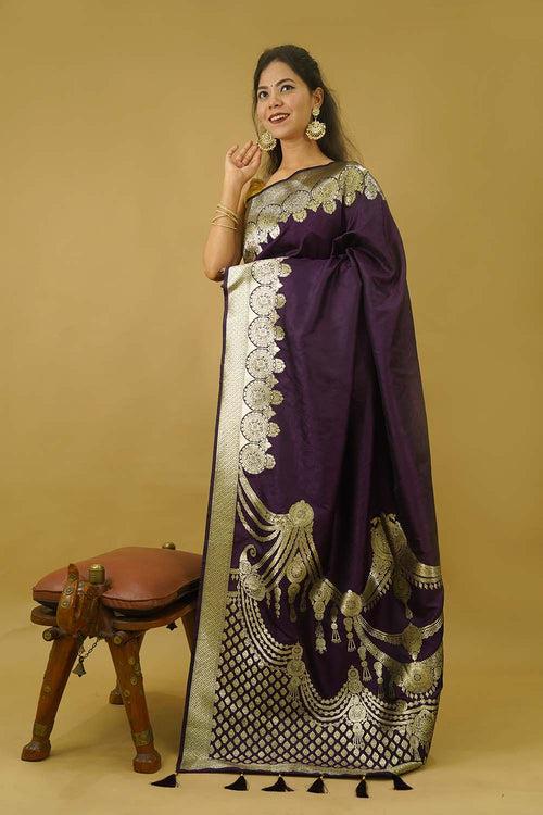 Ready to wear Woven Brocade Border Banarasi with ornate Pallu Wrap in one minute saree