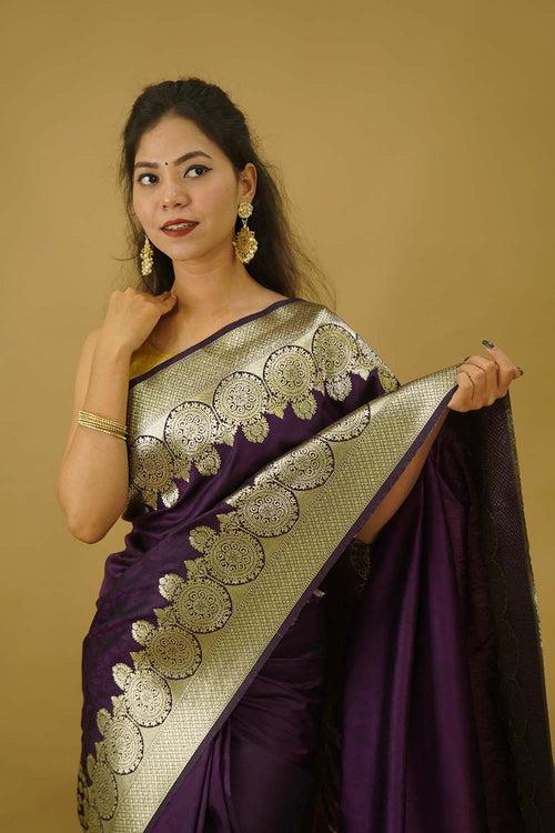 Ready to wear Woven Brocade Border Banarasi with ornate Pallu Wrap in one minute saree