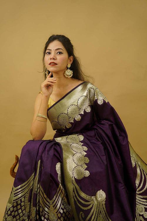 Ready to wear Woven Brocade Border Banarasi with ornate Pallu Wrap in one minute saree