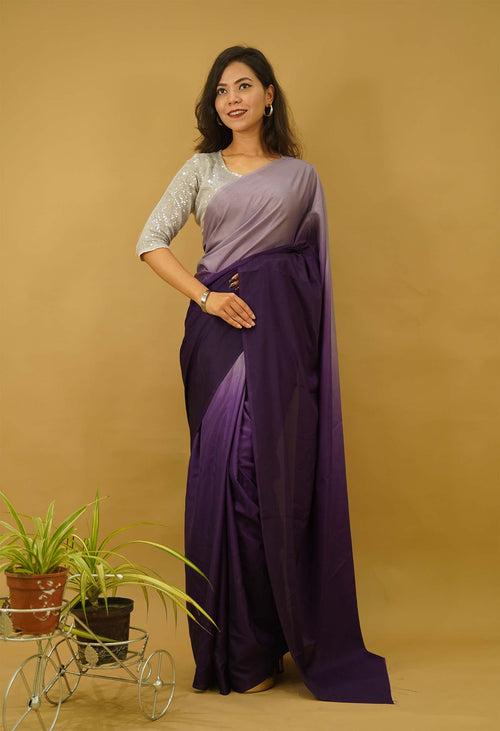 Ready to wear saree Georgette silk Purple Ombre Shaded  Wrap in one minute saree