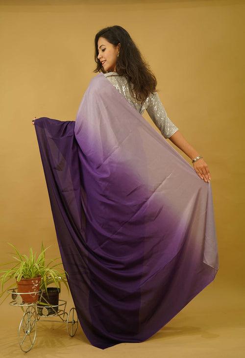 Ready to wear saree Georgette silk Purple Ombre Shaded  Wrap in one minute saree