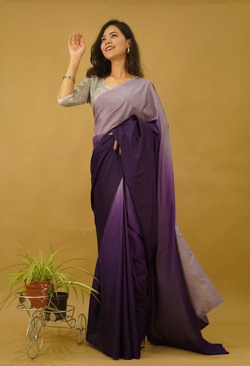 Ready to wear saree Georgette silk Purple Ombre Shaded  Wrap in one minute saree