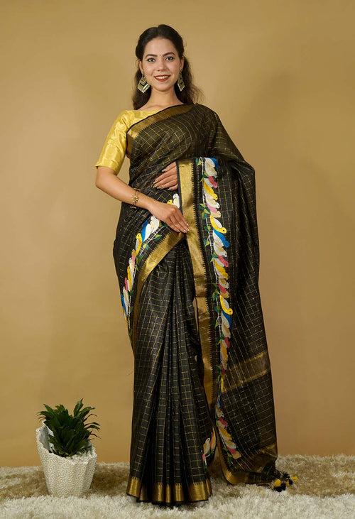 Ready to wear Hand woven Mangalgiri Detailed Zari Border Kota Silk Wrap In One Minute Saree