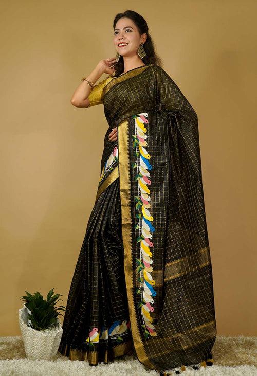 Ready to wear Hand woven Mangalgiri Detailed Zari Border Kota Silk Wrap In One Minute Saree