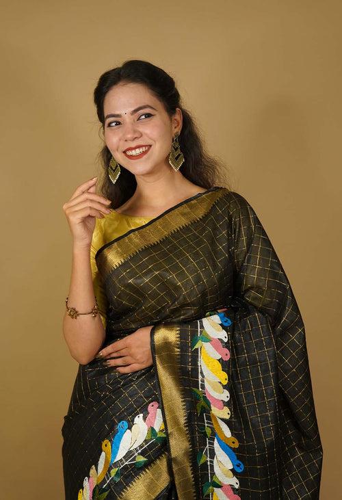 Ready to wear Hand woven Mangalgiri Detailed Zari Border Kota Silk Wrap In One Minute Saree