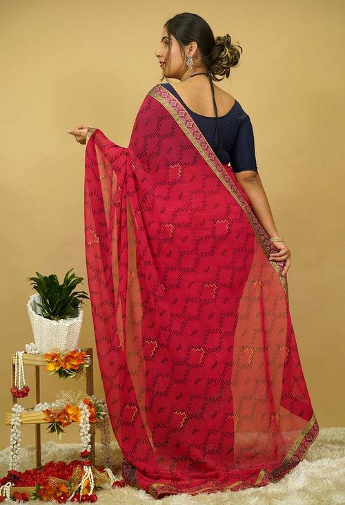 Ready to wear Geometric Printed Georgette  Woven Border Wrap IN One Minute Saree