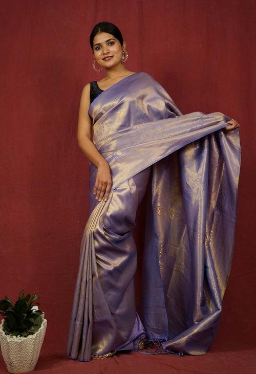 Ready To Wear  lavender And Gold Toned Zari Woven Design with Woven Border Wrap in one minute saree