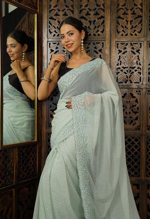 Ready To Wear Dazzling  Chikankari Border With Silver Zari Interwoven Sequence