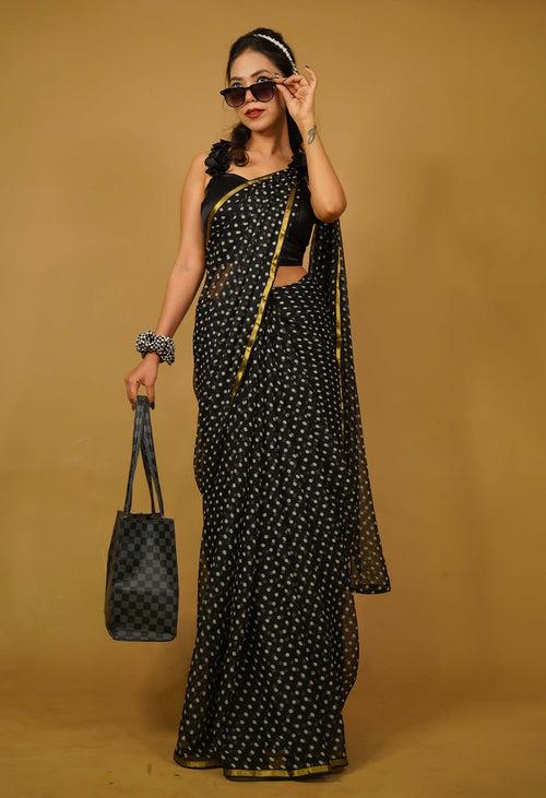 Ready To Wear 90s Polka Dot Style With Zari Border wrap In One Minute Saree