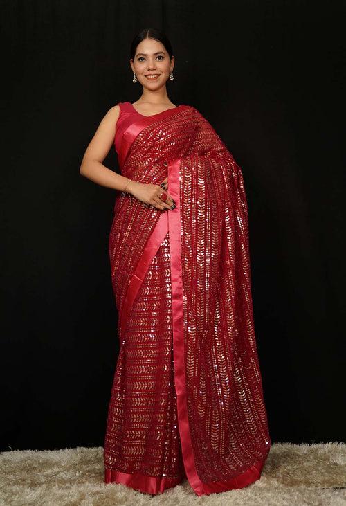 Stylish Party Wear All Over Sequin Embellished With Solid Border Wrap In One Minute Saree