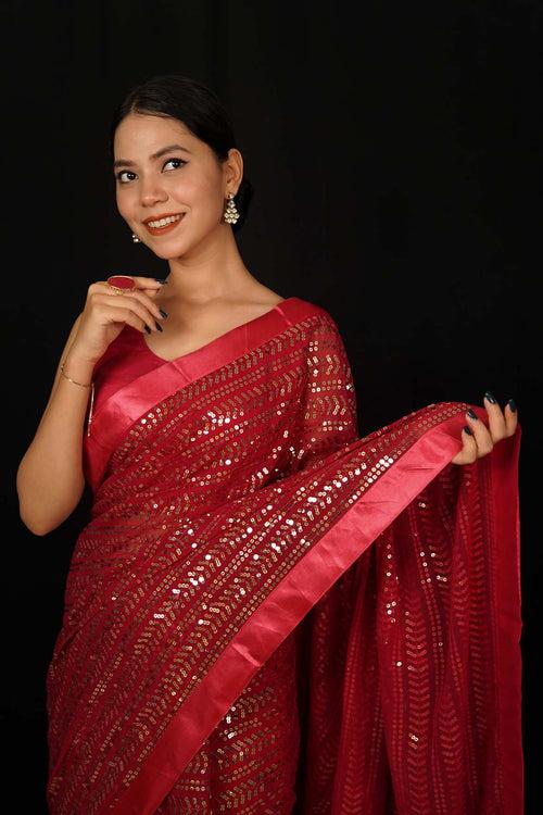 Stylish Party Wear All Over Sequin Embellished With Solid Border Wrap In One Minute Saree