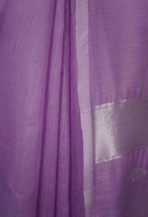 Beautiful Lavender Cotton With Zari woven wrap in 1 minute Saree