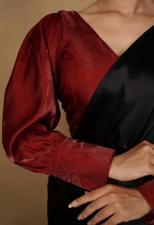 Stylish Maroon Full Puff Sleeves With cuffs &  Princess cut Designer blouse