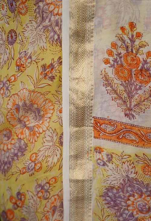 Soft Cotton Yellow Printed With Block Printed Dupatta & Ready to wear Salwar-Kameez