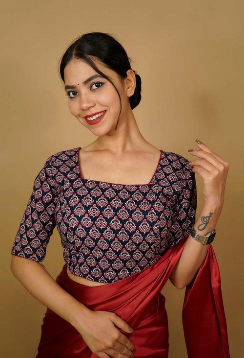 Beautiful Soft Cotton Block Printed Square Neck With Designer Dori Back Blouse