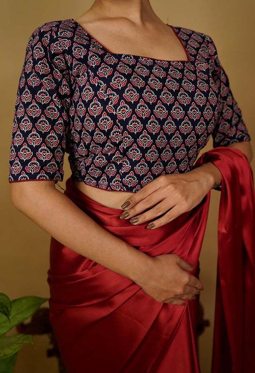 Beautiful Soft Cotton Block Printed Square Neck With Designer Dori Back Blouse