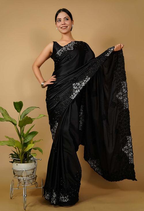 Ready to wear Parsi Gara Style Embroidery with Beads Soft Satin Silk Wrap in 1 minute saree