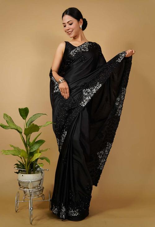 Ready to wear Parsi Gara Style Embroidery with Beads Soft Satin Silk Wrap in 1 minute saree