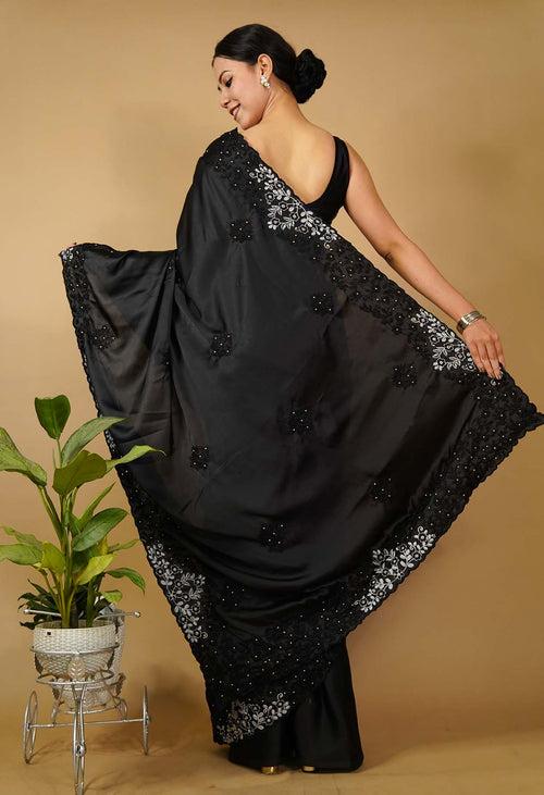 Ready to wear Parsi Gara Style Embroidery with Beads Soft Satin Silk Wrap in 1 minute saree