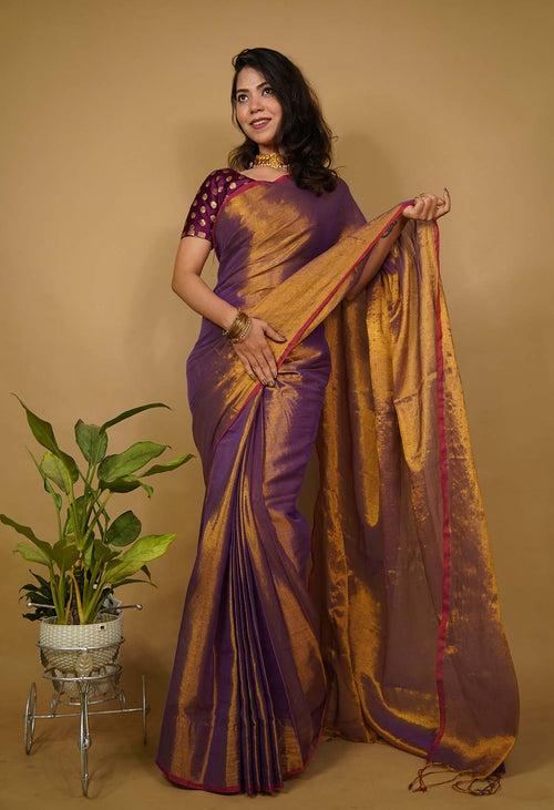 Ready To Wear Organza Tissue With Tassels Dhoop Chaanv Wine On Pallu  Wrap in 1 minute saree