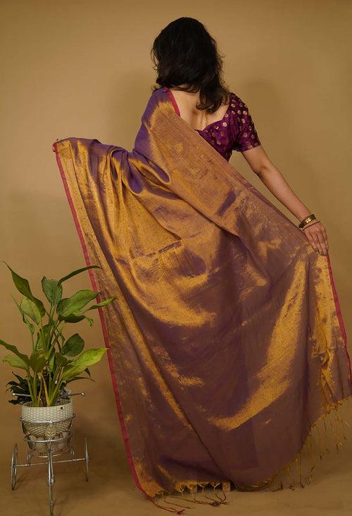 Ready To Wear Organza Tissue With Tassels Dhoop Chaanv Wine On Pallu  Wrap in 1 minute saree