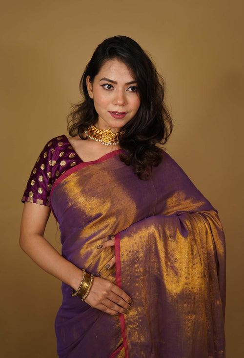 Ready To Wear Organza Tissue With Tassels Dhoop Chaanv Wine On Pallu  Wrap in 1 minute saree