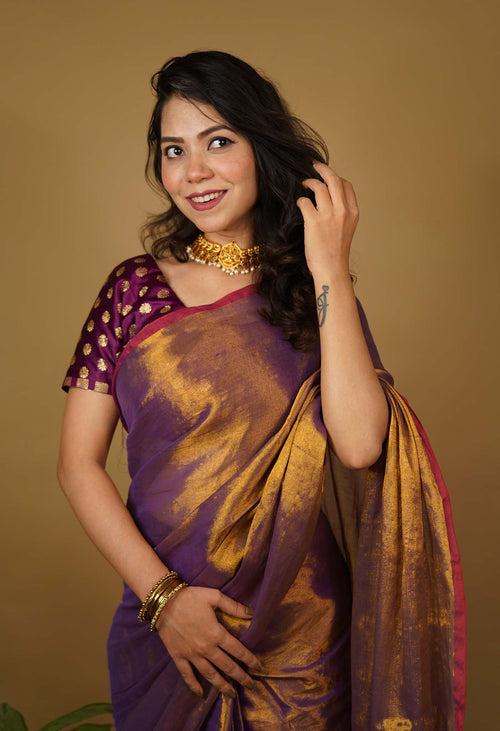 Ready To Wear Organza Tissue With Tassels Dhoop Chaanv Wine On Pallu  Wrap in 1 minute saree