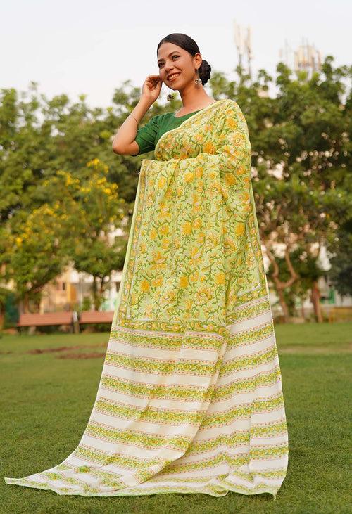 As cool as a lemonade quirky handblock print sanganeri mulmul ready to wear saree