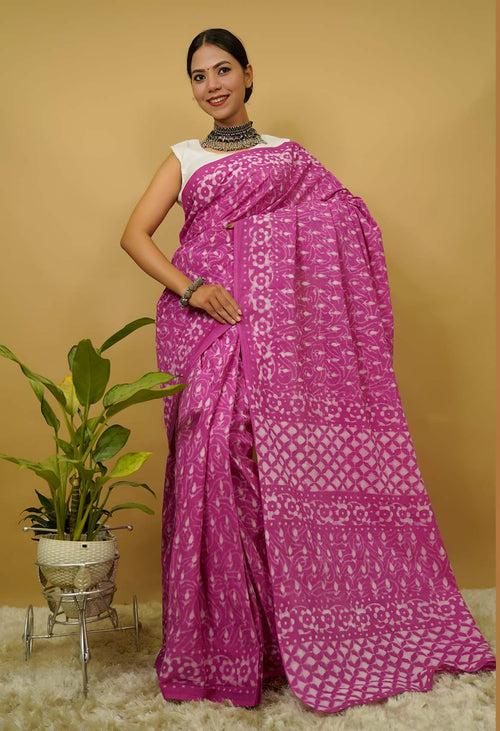 Paint the town pink with summery handblock print mulmul ready to wear saree