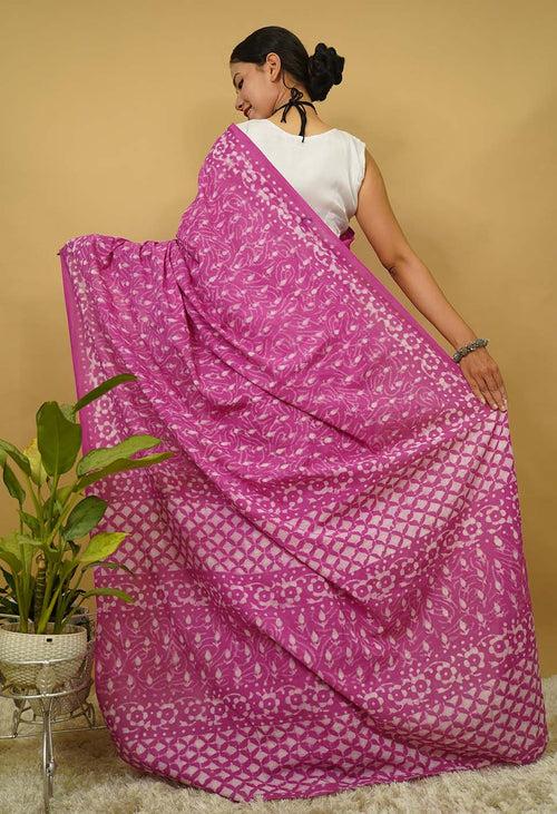 Paint the town pink with summery handblock print mulmul ready to wear saree