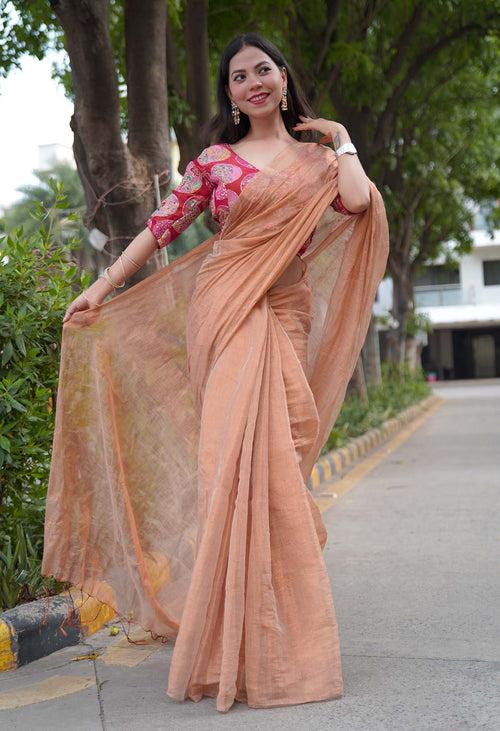 Golden Dhoop Chaav Metallic Tissue  With Tassels on Pallu Wrap In One Minute saree