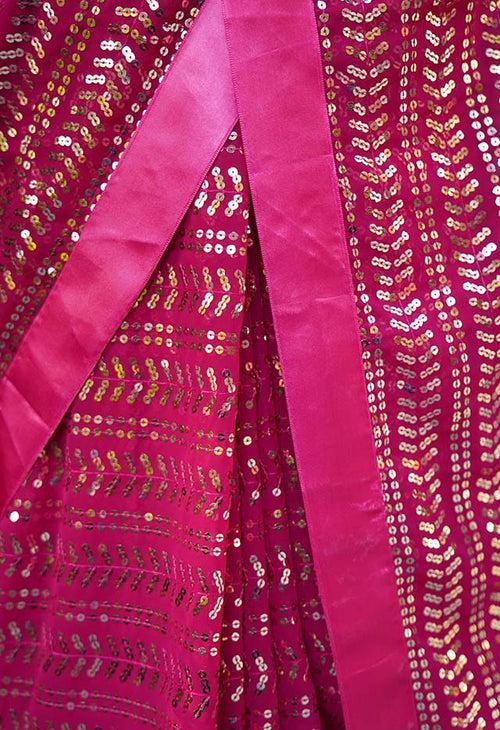 Stylish Party Wear All Over Sequin Embellished With Solid Border Wrap In One Minute Saree