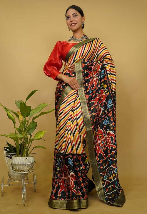 Ready To Wear Woven Multicoloured with  patola  Printed  Wrap in 1 minute saree