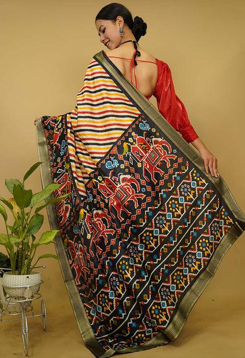 Ready To Wear Woven Multicoloured with  patola  Printed  Wrap in 1 minute saree