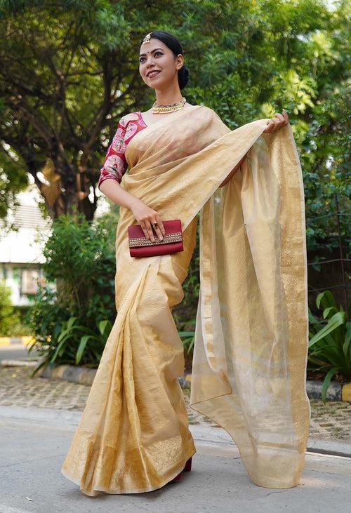 Graceful Crushed tissue saree with  jacquard Zari  border Wrap in 1 minute saree