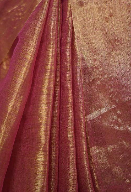 Beautiful Onion Pink  Dhoop Chaav Metallic Tissue  With Tassels on Pallu Wrap In One Minute saree