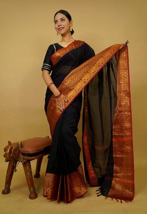 Ready to Wear Pure cotton with chettinad border prestitched saree