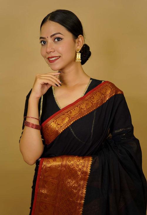 Ready to Wear Pure cotton with chettinad border prestitched saree