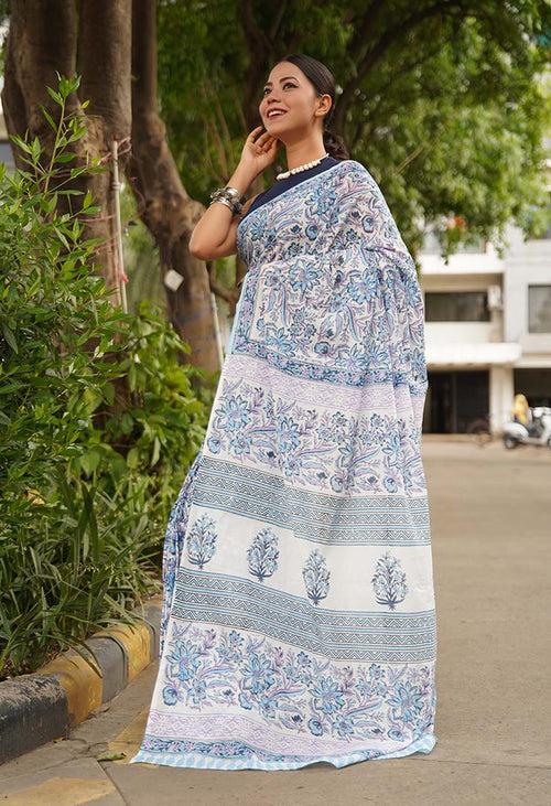 Beautiful outdoorsy feel jaipuri sanganeri mulmul ready made saree